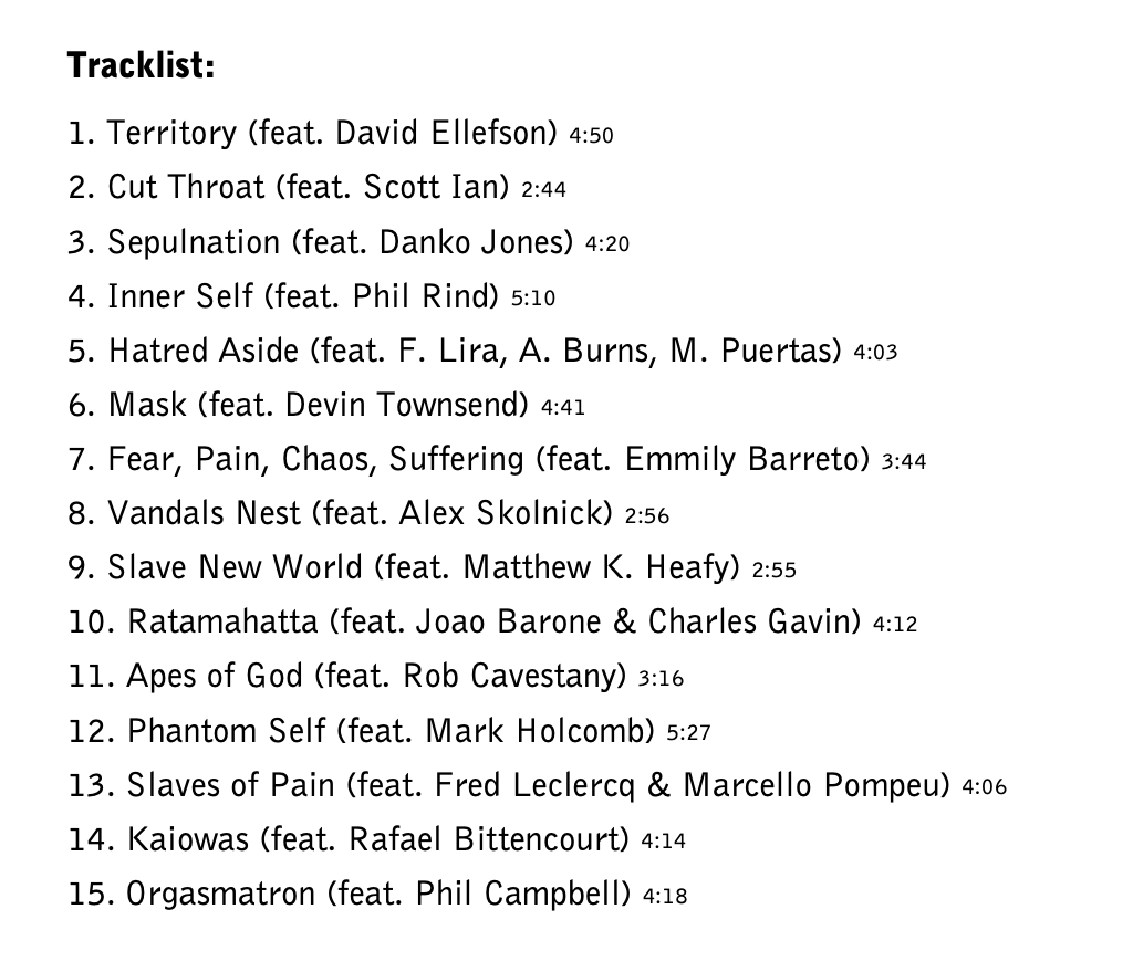 SEPULTURA Sepulquarta tracklisting