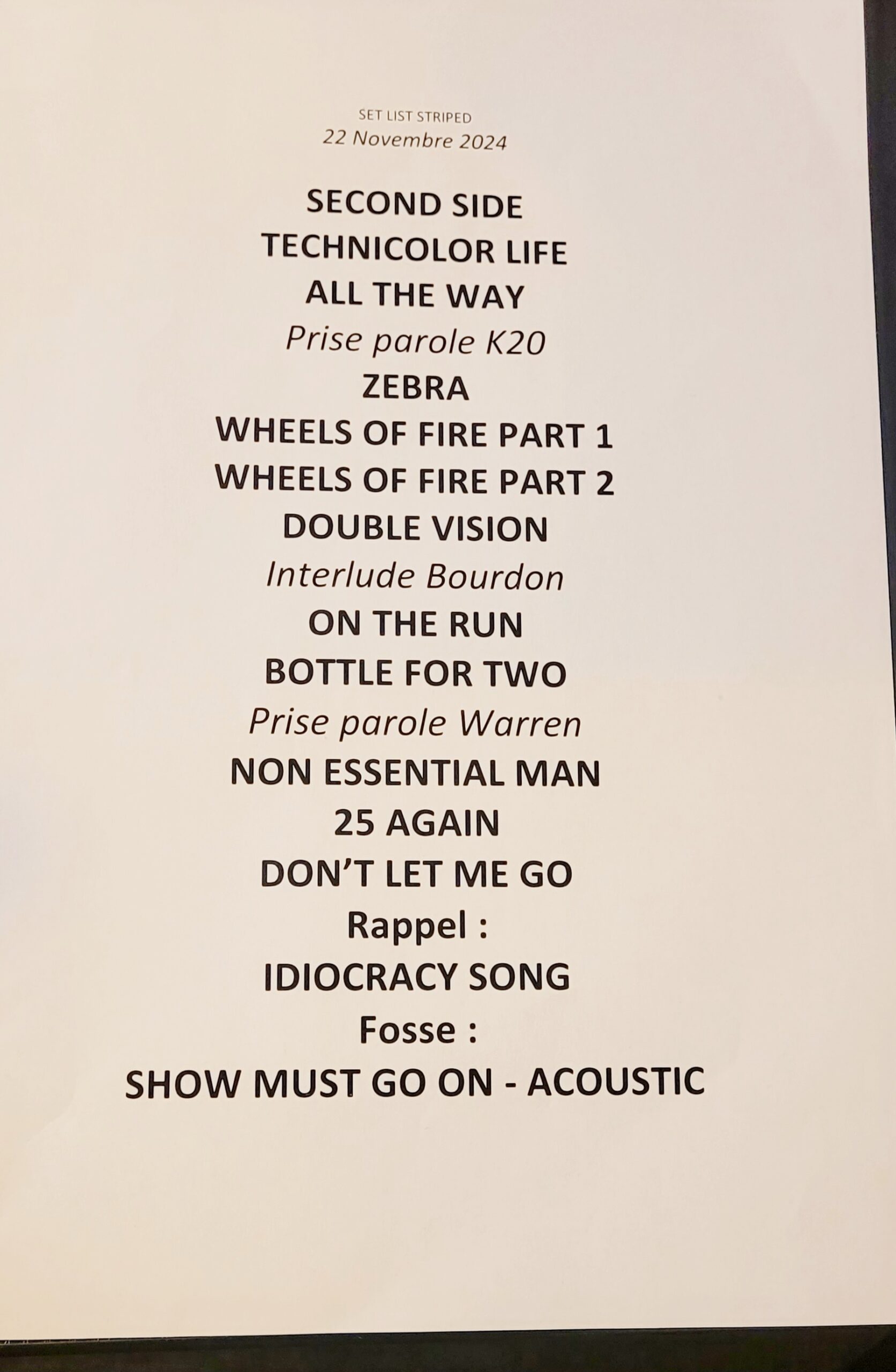 ko ko mo setlist Olympia 2024
