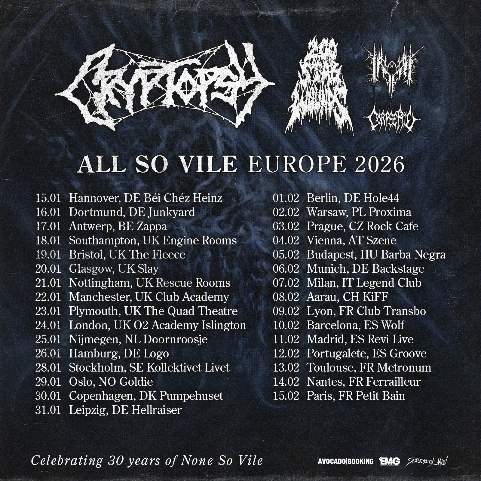 Cryptopsy euro tour 2026
