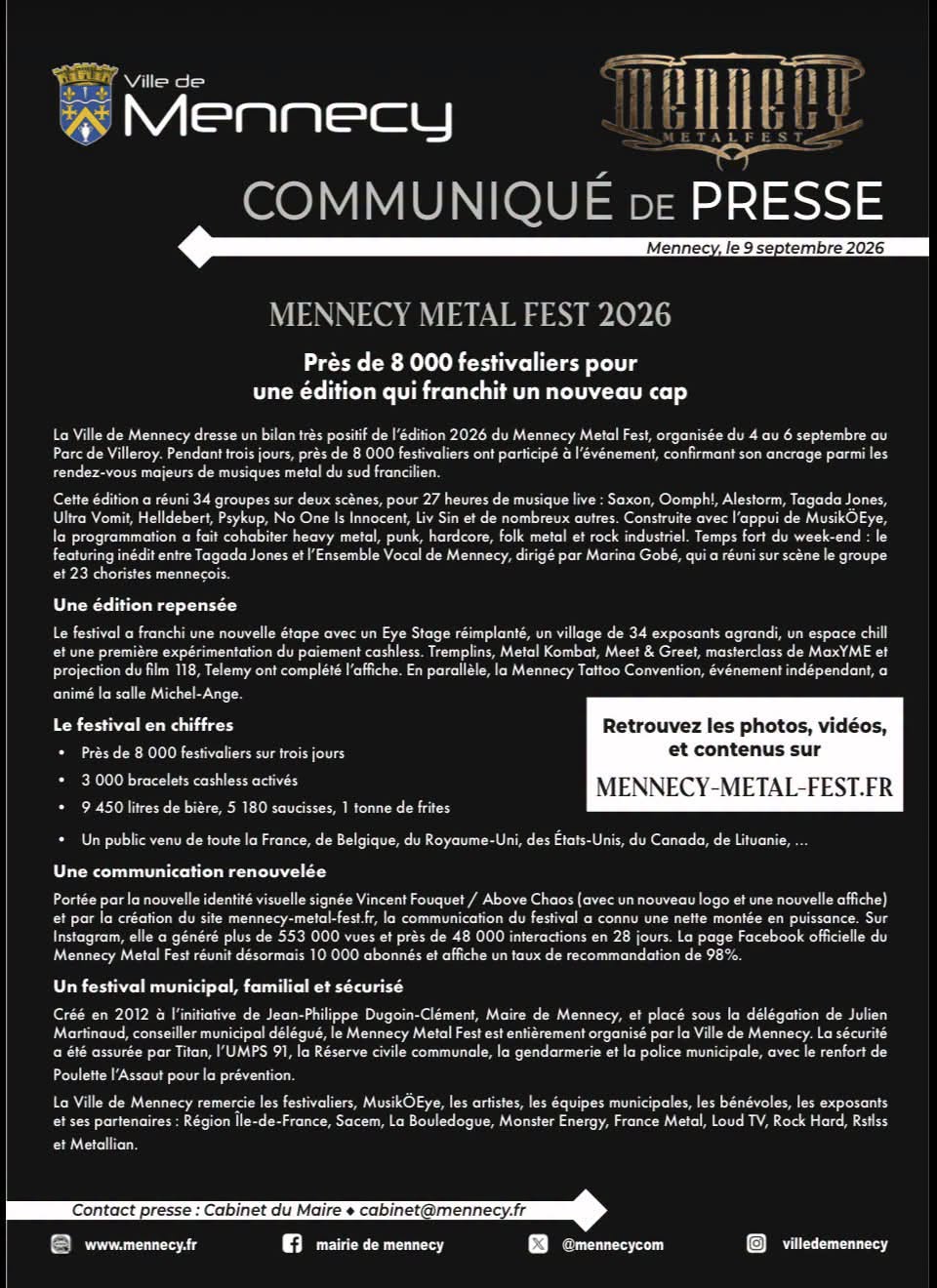 Communiqué de presse final Mennecy Metal Fest 2026